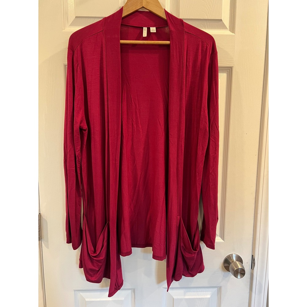 Cato Womens Large Magenta Open Front Cardigan Pockets Long Sleeve Rayon Blend